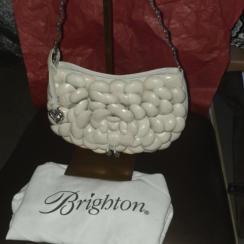 Brighton Euc Retired Rosalie Cream Applied Floral Petals Leather Shoulder Bag - Picture 17 of 17